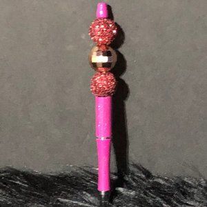 Handmade Glittery Berry and Gold Beaded Ballpoint Pen